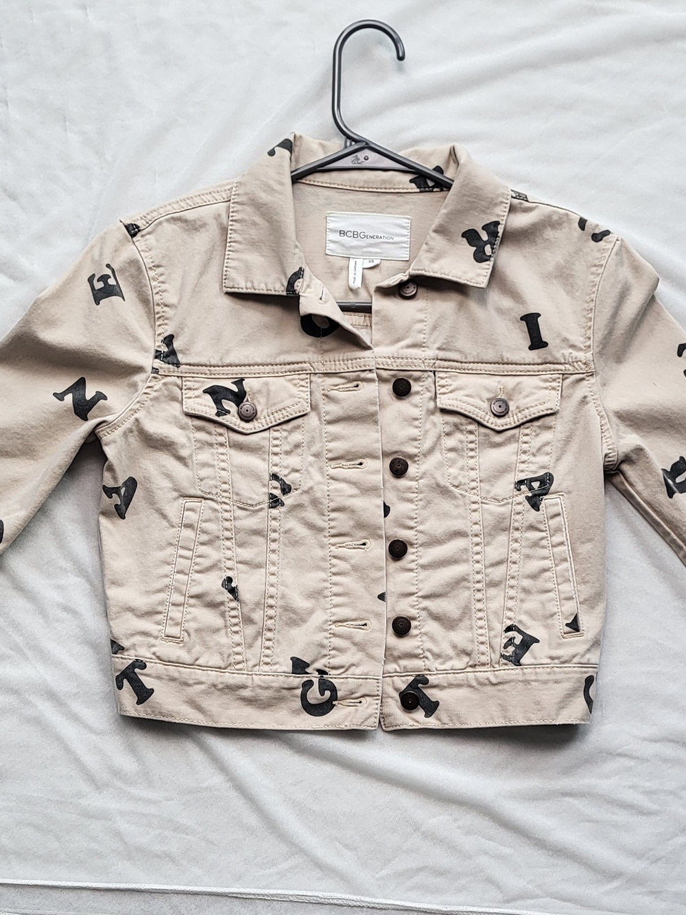 BCBGeneration Teenager's Girls Beige Letter-Print Denim Jacket
